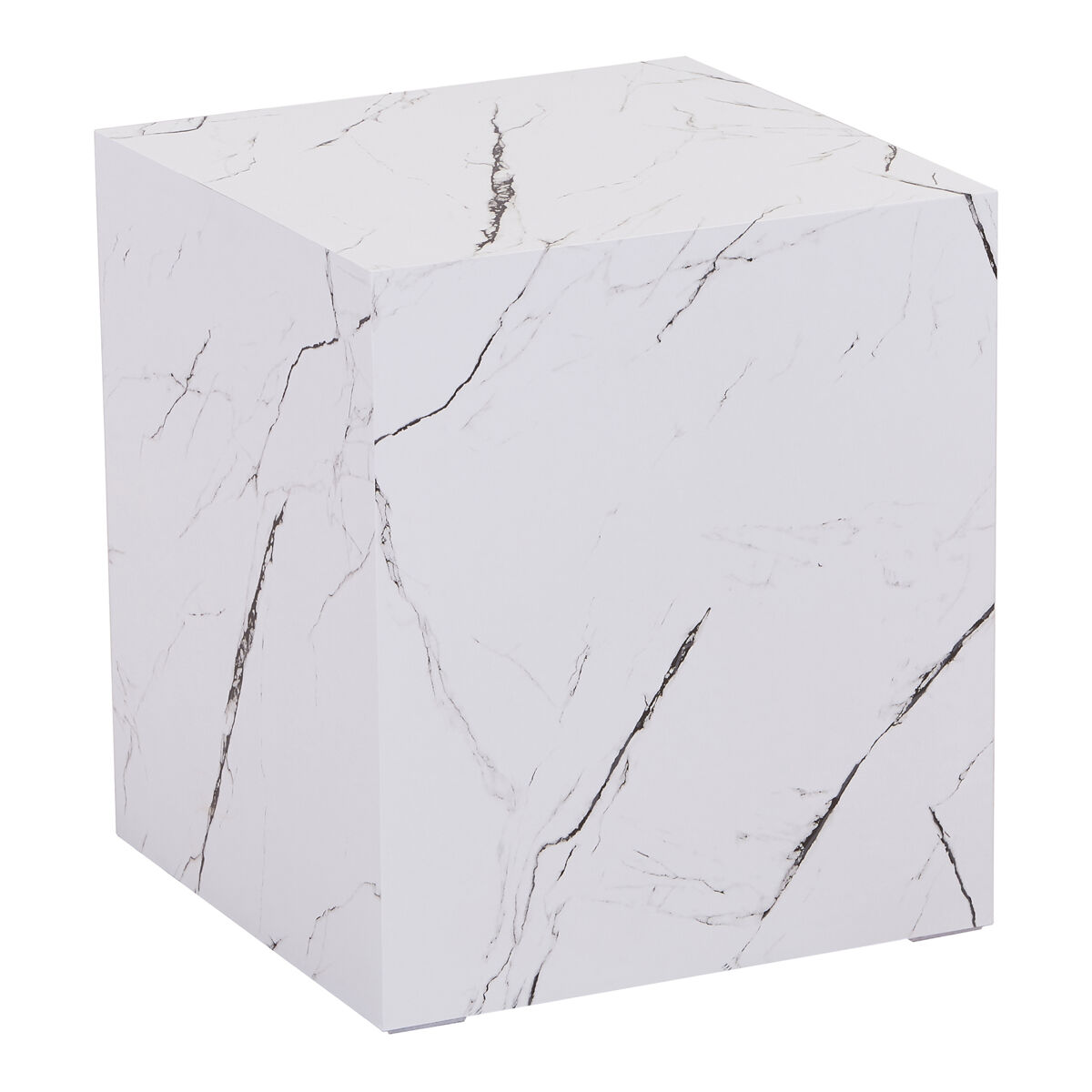 Mesa auxiliar ellelu forma de cubo 45x40x40cm efecto mármol blanco [en.casa]