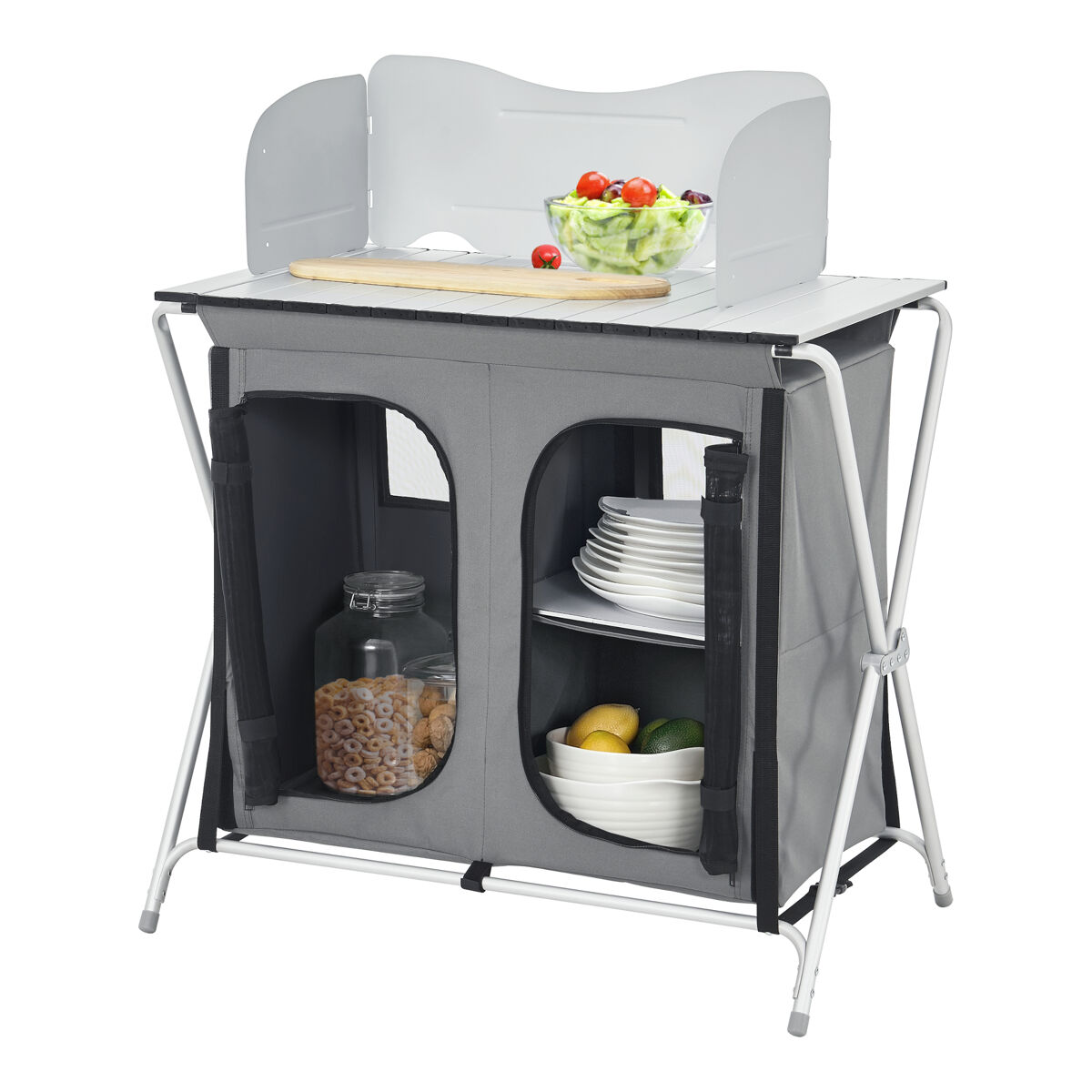 Cocina de camping con 3 estantes tullinge 105 x 80 x 51 cm gris oscuro cortaviento [es.casa]