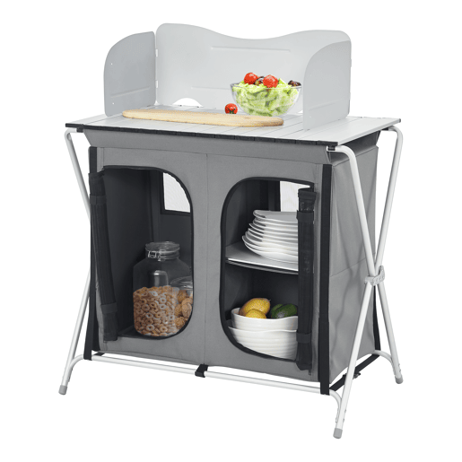 Cozinha de campismo com 3 prateleiras Tullinge 105 x 80 x 51 cm Cinzento escuro Resistente ao vento en.casa