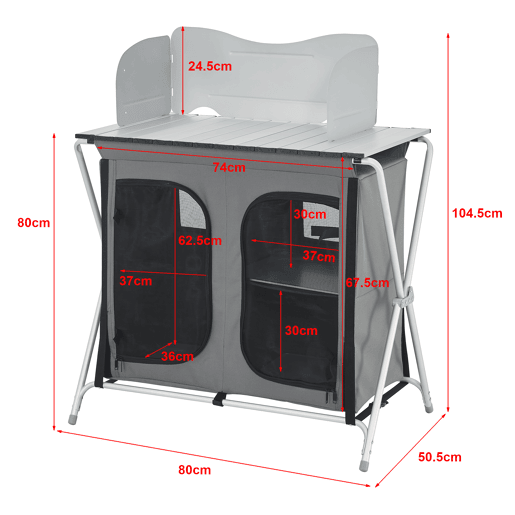 Cozinha de campismo com 3 prateleiras Tullinge 105 x 80 x 51 cm Cinzento escuro Resistente ao vento en.casa
