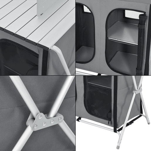 Cozinha de campismo com 3 prateleiras Tullinge 105 x 80 x 51 cm Cinzento escuro Resistente ao vento en.casa