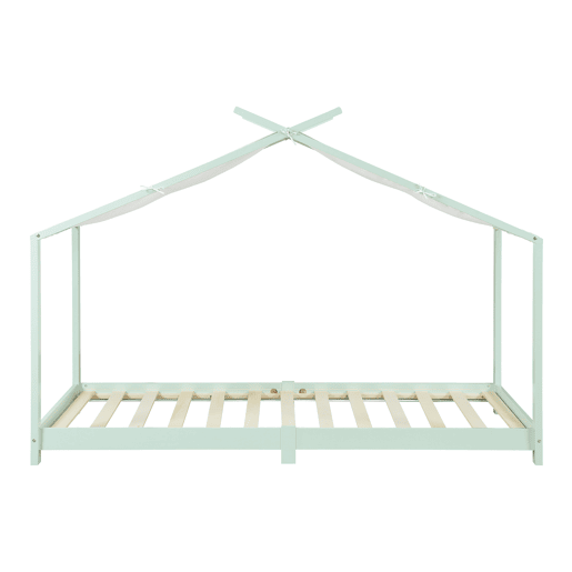 Cama de criança Brome Forma casita com teto de pinho 90 x 200 cm - Verde menta e branco en.casa