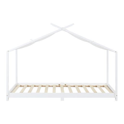 Cama de criança Brome Forma casita com colchão e teto em pinho 90x200cm - Branco en.casa