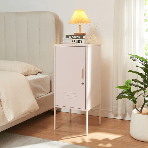 Armário de cabeceira Hausjärvi com porta 82x35x35 cm aço - Cor-de-rosa en.casa