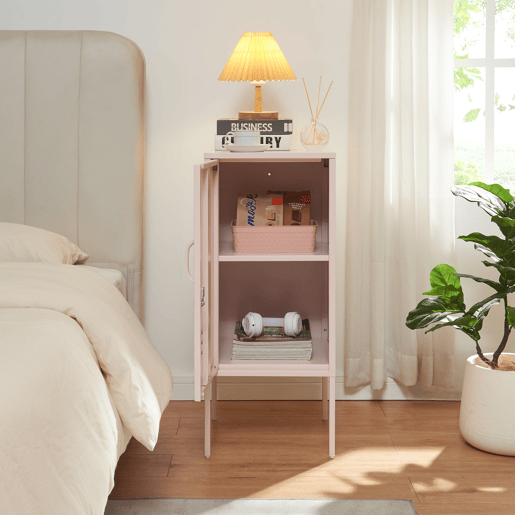Armário de cabeceira Hausjärvi com porta 82x35x35 cm aço - Cor-de-rosa en.casa
