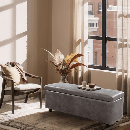 Banco de arrumação Bukit imitação de camurça 118x37x43 cm cinzenta en.casa