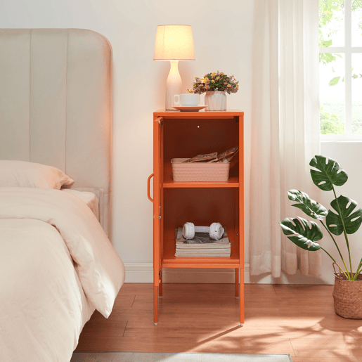 Armário de cabeceira Hausjärvi com porta 82x35x35 cm aço - Laranja en.casa