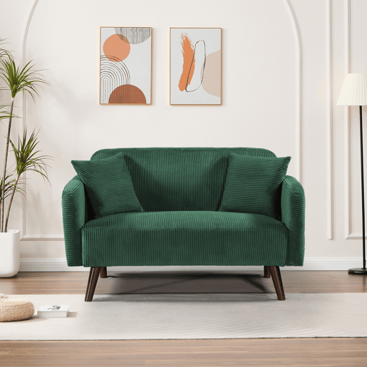 Sofá de 2 lugares Midt de cordão estofado 132 x 70 x 81 cm com pés de madeira - Verde en.casa