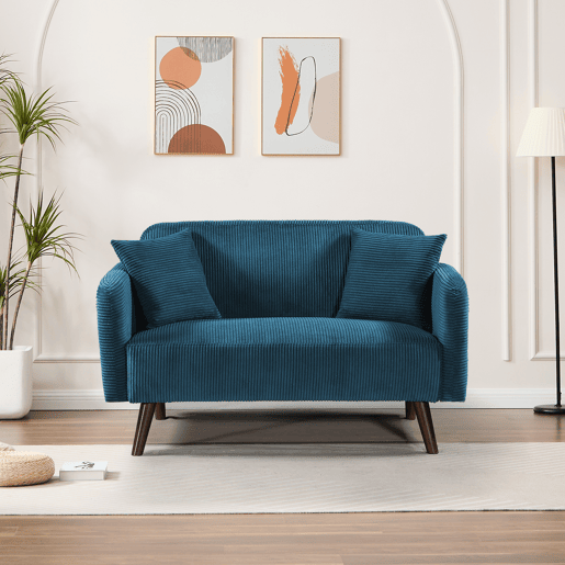 Sofá de 2 lugares Midt de cordão estofado 132 x 70 x 81 cm com pés de madeira - Azul en.casa