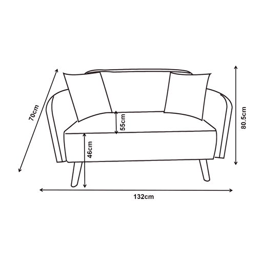 Sofá de 2 lugares Midt de cordão estofado 132 x 70 x 81 cm com pés de madeira - Azul en.casa