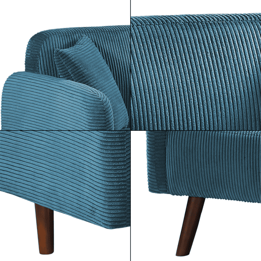 Sofá de 2 lugares Midt de cordão estofado 132 x 70 x 81 cm com pés de madeira - Azul en.casa