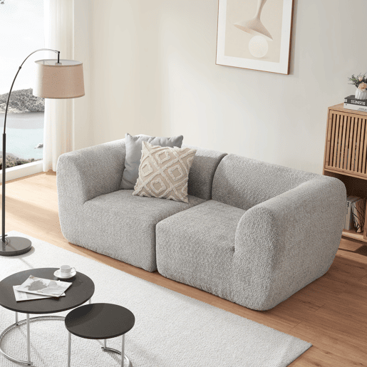Sofá modular de 2 lugares Hurvas bouclé - Cinzento en.casa