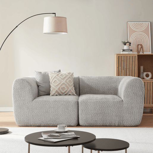 Sofá modular de 2 lugares Hurvas bouclé - Cinzento en.casa