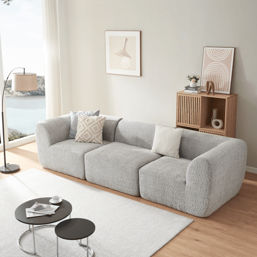 Sofá modular de 3 lugares Hurvas bouclé - Cinzento en.casa Sofá modular de 3 lugares Hurvas bouclé - Cinzento en.casa
