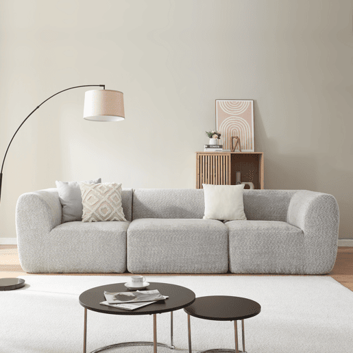 Sofá modular de 3 lugares Hurvas bouclé - Cinzento en.casa Sofá modular de 3 lugares Hurvas bouclé - Cinzento en.casa