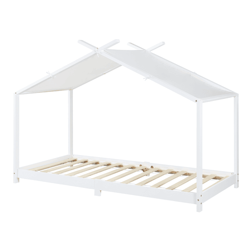 Cama de criança Brome Forma casita com teto de pinho 90 x 200 cm - Branco en.casa