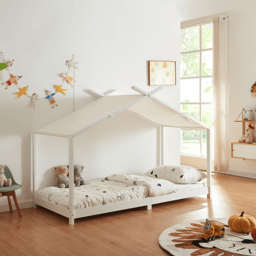 Cama de criança Brome Forma casita com teto de pinho 90 x 200 cm - Branco en.casa