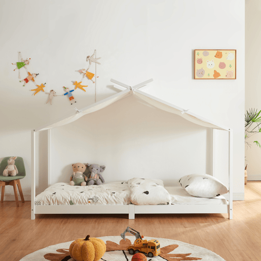 Cama de criança Brome Forma casita com teto de pinho 90 x 200 cm - Branco en.casa