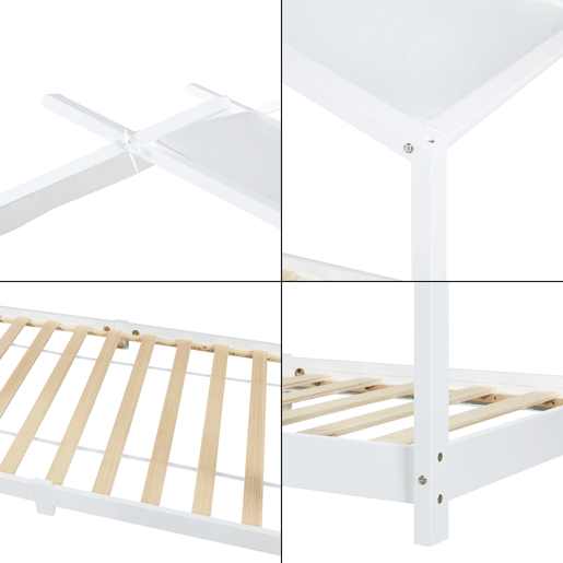 Cama de criança Brome Forma casita com teto de pinho 90 x 200 cm - Branco en.casa