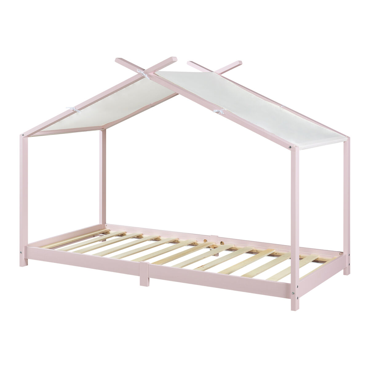 Cama para niños Brome Forma casita con techo pino 206x96 Rosa