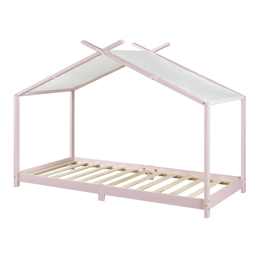 Cama de criança Brome Forma casita com teto de pinho 90 x 200 cm - Cor-de-rosa e branco en.casa