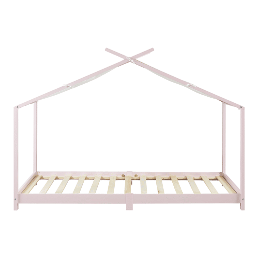 Cama de criança Brome Forma casita com teto de pinho 90 x 200 cm - Cor-de-rosa e branco en.casa