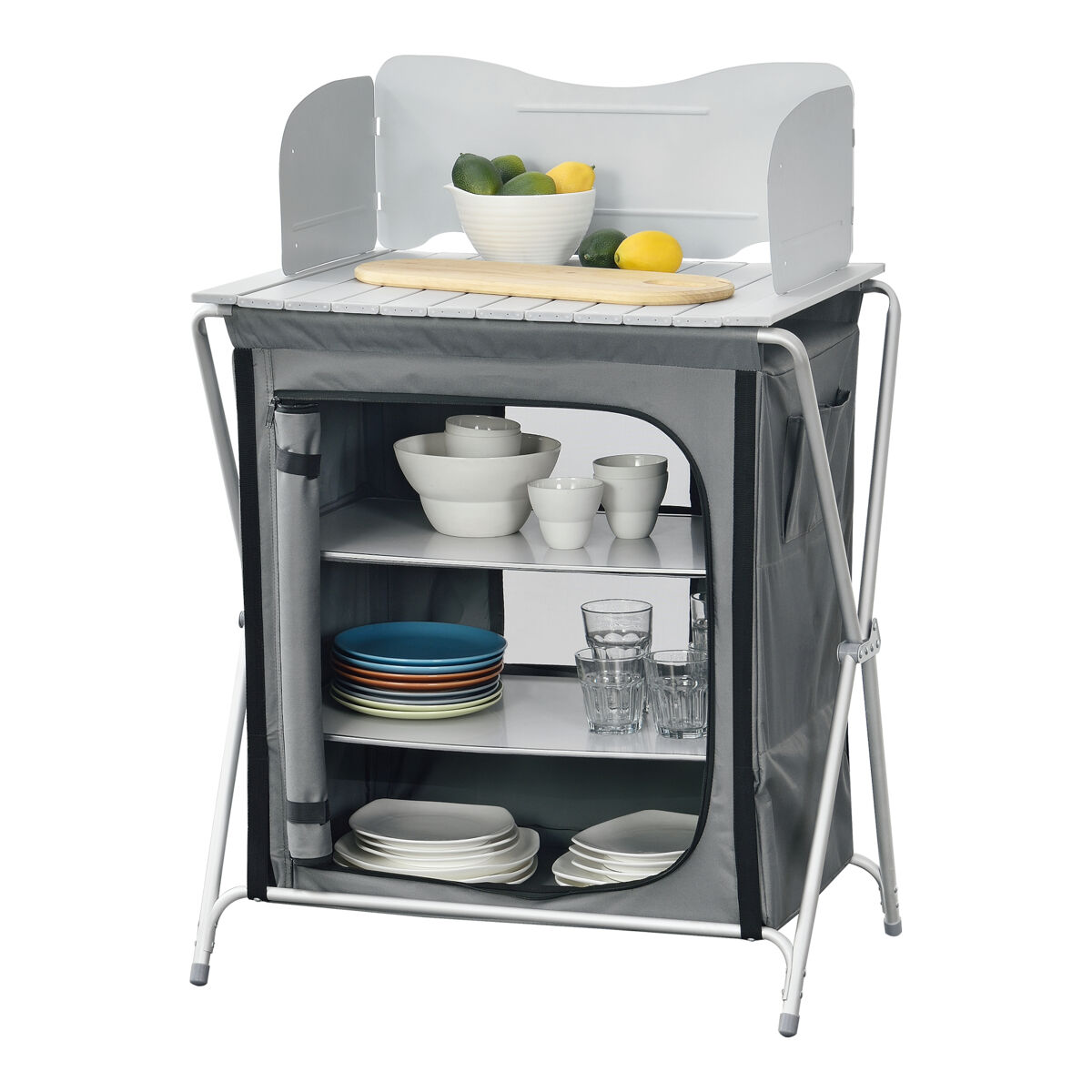 Cocina de camping con 3 estantes tullinge 110 x 70 x 52 cm gris oscuro cortaviento [es.casa]