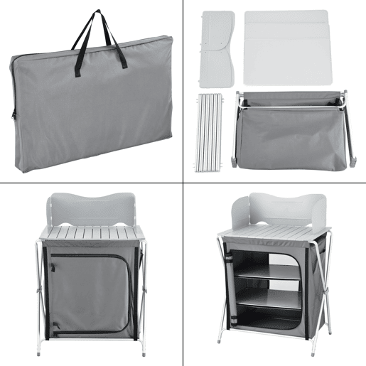 Cozinha de campismo com 3 prateleiras Tullinge 110 x 70 x 52 cm Cinzento escuro Resistente ao vento en.casa
