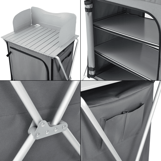 Cozinha de campismo com 3 prateleiras Tullinge 110 x 70 x 52 cm Cinzento escuro Resistente ao vento en.casa