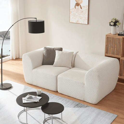 Sofá modular de 2 lugares Hurvas bouclé - Branco creme en.casa