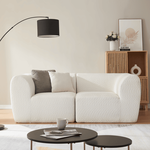 Sofá modular de 2 lugares Hurvas bouclé - Branco creme en.casa