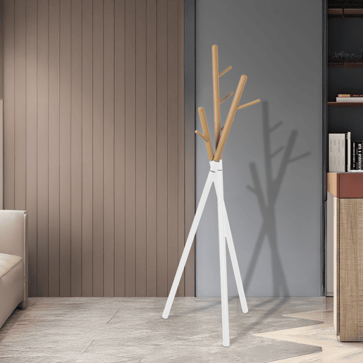 Bengaleiro Laerdal 172x49x49 cm aço brancomadeira en.casa