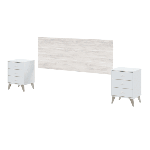 Conjunto de quarto de casal branco estilo nórdico (cabeceira + 2 mesas de cabeceira + cômoda) Conjunto de quarto de casal branco estilo nórdico (cabeceira + 2 mesas de cabeceira + cômoda)