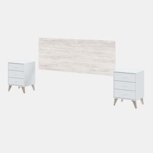 Conjunto de quarto de casal branco estilo nórdico (cabeceira + 2 mesas de cabeceira + cômoda)