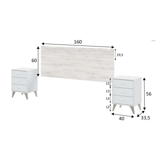 Conjunto de quarto de casal branco estilo nórdico (cabeceira + 2 mesas de cabeceira + cômoda) Conjunto de quarto de casal branco estilo nórdico (cabeceira + 2 mesas de cabeceira + cômoda)