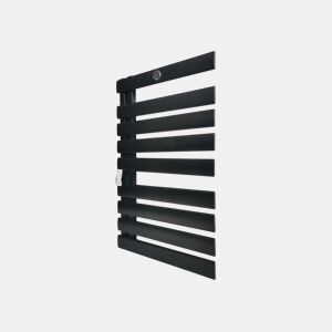 Toalheiros eléctricos com protecção IP24 e 425 W. Actua como secador de toalhas. aquecedor de roupa e, ao mesmo tempo, suportará o seu sistema de aquecimento. Tem controlo WiFi e um visor LED com termóstato semanal. Fabricado em alumínio preto médio