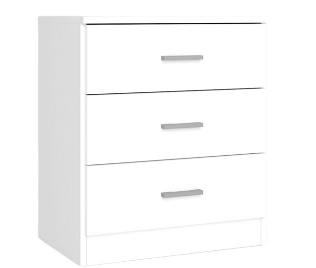 Mesita Noche, Mesilla de Noche, Mueble de Almacenamiento 3 Cajones Dormitorio Blanco Mate 50x58x33 cm