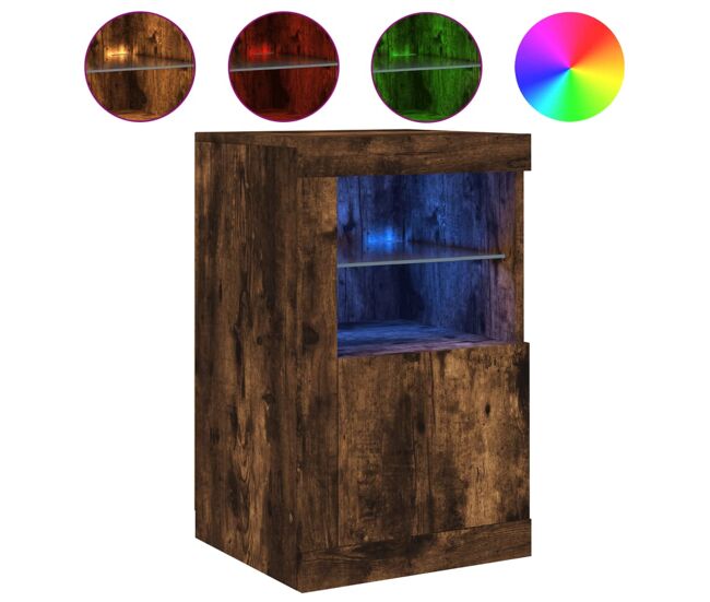 Vidaxl aparador con luces led madera de ingeniería roble ahumado