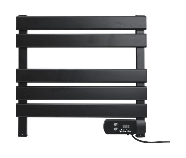 Toallero eléctrico compacto en aluminio color negro. display led con temperatura de la estancia. función secado toallas 2 horas.