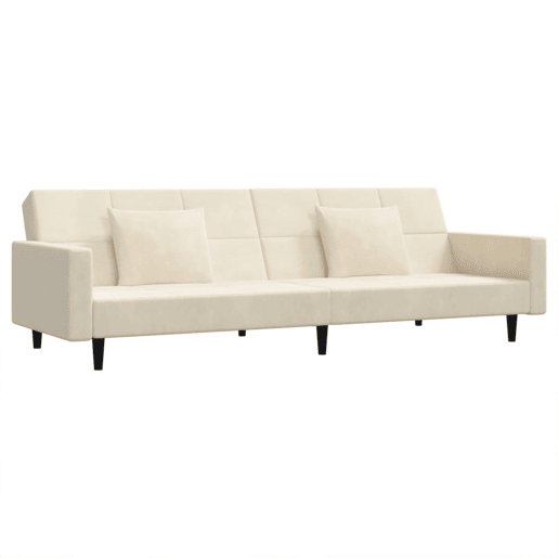 vidaXL Sofá-cama 2 lugares com duas almofadas veludo cor creme vidaXL Sofá-cama 2 lugares com duas almofadas veludo cor creme