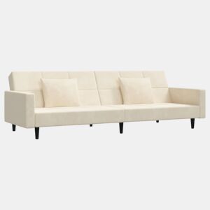 vidaXL Sofá-cama 2 lugares com duas almofadas veludo cor creme