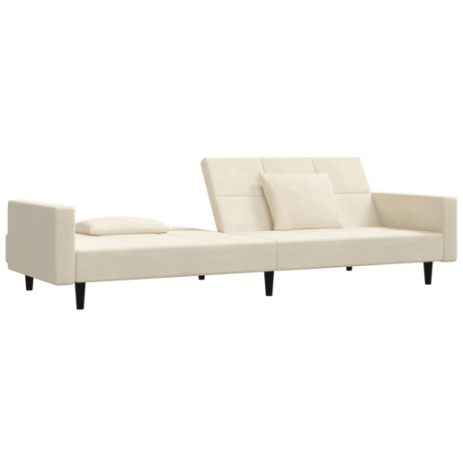 vidaXL Sofá-cama 2 lugares com duas almofadas veludo cor creme vidaXL Sofá-cama 2 lugares com duas almofadas veludo cor creme