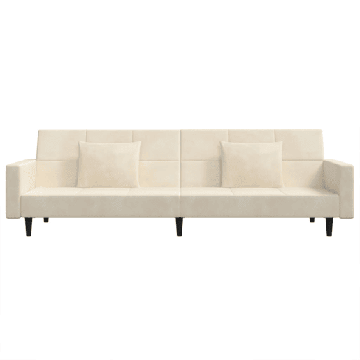 vidaXL Sofá-cama 2 lugares com duas almofadas veludo cor creme vidaXL Sofá-cama 2 lugares com duas almofadas veludo cor creme