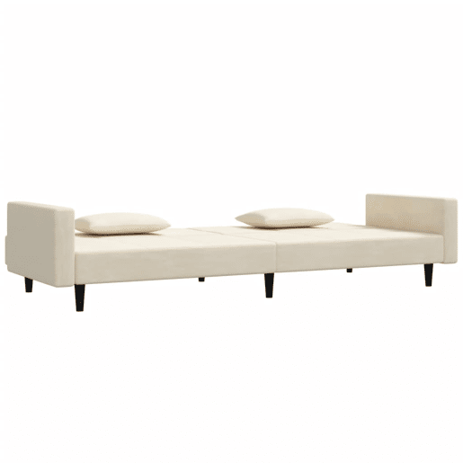 vidaXL Sofá-cama 2 lugares com duas almofadas veludo cor creme vidaXL Sofá-cama 2 lugares com duas almofadas veludo cor creme