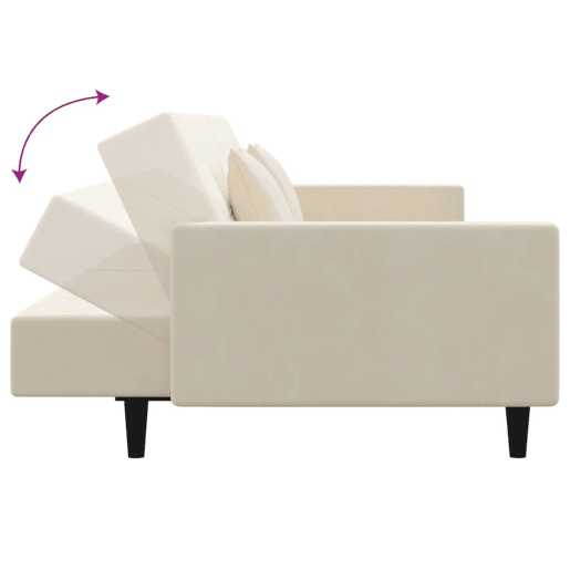 vidaXL Sofá-cama 2 lugares com duas almofadas veludo cor creme vidaXL Sofá-cama 2 lugares com duas almofadas veludo cor creme