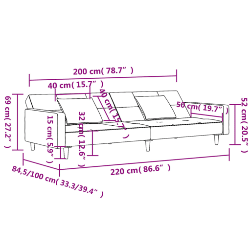 vidaXL Sofá-cama 2 lugares com duas almofadas veludo cor creme vidaXL Sofá-cama 2 lugares com duas almofadas veludo cor creme