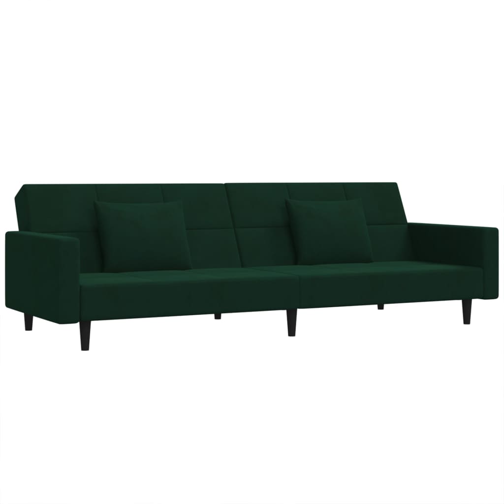 vidaxl sofa cama de 2 plazas con dos almohadas terciopelo verde oscuro