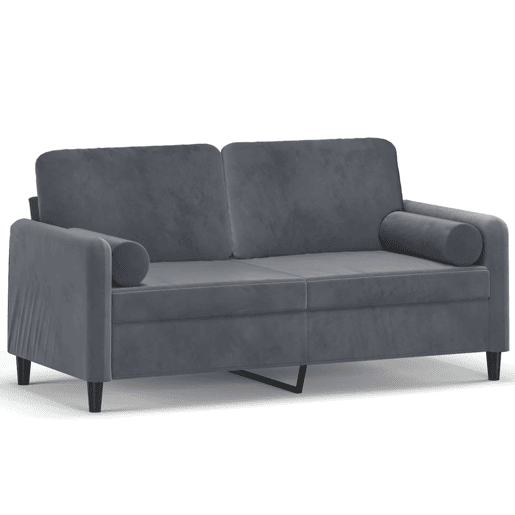 Sofá 2 lug. - Sofá fixo c almofadas decorativas 140 cm veludo cinza-escuro Sofá 2 lug. - Sofá fixo c almofadas decorativas 140 cm veludo cinza-escuro