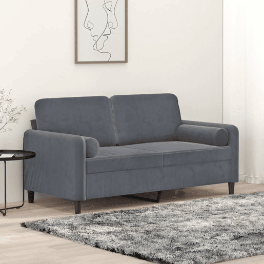 Sofá 2 lug. - Sofá fixo c almofadas decorativas 140 cm veludo cinza-escuro Sofá 2 lug. - Sofá fixo c almofadas decorativas 140 cm veludo cinza-escuro