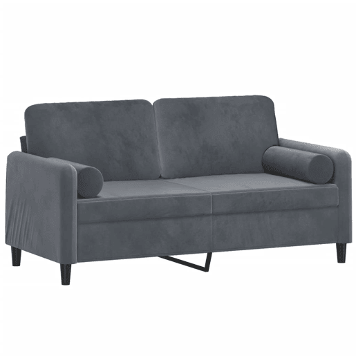Sofá 2 lug. - Sofá fixo c almofadas decorativas 140 cm veludo cinza-escuro Sofá 2 lug. - Sofá fixo c almofadas decorativas 140 cm veludo cinza-escuro